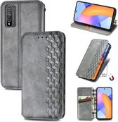 Voor Huawei Honor 10 X Lite Cubic Grid Pressed Horizontal Flip Magnetic PU Leather Case met houder & kaartsleuven & portemonnee (grijs)