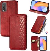 Voor Huawei Honor 10 X Lite Cubic Grid Pressed Horizontal Flip Magnetic PU Leather Case met houder & kaartsleuven & portemonnee (rood)