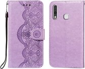 Voor Samsung Galaxy A70e Flower Vine Embossing Pattern Horizontale Flip Leather Case met Card Slot & Holder & Wallet & Lanyard (Purple)