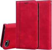 Voor Huawei Y5 (2018) Frosted Business Magnetische horizontale Flip PU lederen tas met houder & kaartsleuf & lanyard (rood)