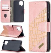 Voor Samsung Galaxy A12 Bijpassende Kleur Krokodil Textuur Horizontale Flip PU Lederen Case met Portemonnee & Houder & Kaartsleuven (Rose Goud)