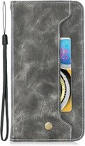 Voor Galaxy S9 + koperen gesp nappa textuur horizontale flip lederen tas, met houder en kaartsleuven en portemonnee (grijs)