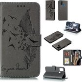 Voor Galaxy M30s Feather Pattern Litchi Texture Horizontale Flip Leren Case met Houder & Portemonnee & Kaartsleuven (Grijs)