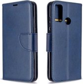 Voor Huawei P Smart (2020) Retro Lamsvacht Textuur Pure Kleur Horizontale Flip PU Leren Case met Houder & Kaartsleuven & Portemonnee & Lanyard (Blauw)