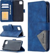 Voor Huawei Y5p Ruit Textuur Magnetische Gesp Horizontale Flip Leren Case met Houder & Kaartsleuven & Portemonnee & Fotolijst (Blauw)