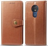 Retro effen kleur lederen gesp Mobiele telefoon bescherming lederen tas met lanyard & fotolijst & kaartsleuf & portemonnee & beugel functie voor MOTO G7 Power (bruin)