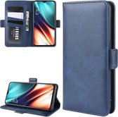 Voor OPPO K5 / OPPO Realme XT / OPPO Realme X2 Dubbele gesp Crazy Horse Zakelijke mobiele telefoon Holster met kaart Portemonnee Beugelfunctie (blauw)