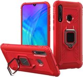 Voor Huawei Honor 20 Lite koolstofvezel beschermhoes met 360 graden roterende ringhouder (rood)