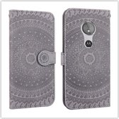 Voor Motorola Moto G7 Pressed Printing Pattern Horizontale Flip PU Leather Case met houder & kaartsleuven & portemonnee & & Lanyard (grijs)