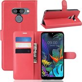 Litchi skin pu lederen portemonnee staan mobiele behuizing voor lg k50 (rood)