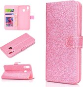 Voor Samsung Galaxy M20 Glitterpoeder Horizontale Flip Leren Case met Kaartsleuven & Houder & Fotolijst & Portemonnee (Roze)