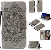 Mandala reliÃ«fpatroon horizontale flip PU lederen tas met houder & kaartsleuven & walle & lanyard (grijs)