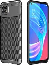 Voor OPPO Reno4 Lite koolstofvezel textuur schokbestendig TPU-hoesje (zwart)