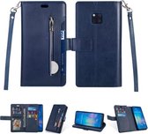 Voor Huawei Mate 20 Pro Multifunctionele Rits Horizontale Flip Leren Case met Houder & Portemonnee & 9 Kaartsleuven & Lanyard (Blauw)