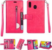 Voor Huawei Y7 (2019) / Enjoy 9 Multifunctionele Rits Horizontale Flip Leren Case met Houder & Portemonnee & 9 Kaartsleuven & Lanyard (Rose Rood)