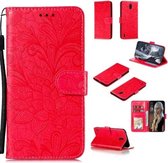 Voor Nokia C1 Lace Flower Horizontale Flip lederen tas met houder & kaartsleuven & portemonnee & fotolijst (rood)