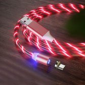 USB naar Micro USB Magnetische zuigkracht Kleurrijke Streamer Oplaadkabel mobiele telefoon, lengte: 2m (rood licht)