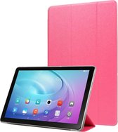 Horizontale leren flip-case met zijdetextuur en drie-uitklapbare houder voor Galaxy Tab T510 (magenta)