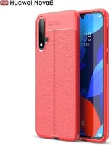 Litchi Texture TPU schokbestendig hoesje voor Huawei Nova 5 (rood)