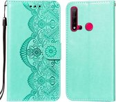 Voor Huawei P20 Lite (2019) Flower Vine Embossing Pattern Horizontale Flip Leather Case met Card Slot & Holder & Wallet & Lanyard (Green)