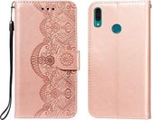 Voor Huawei Y9 (2019) Flower Vine Embossing Pattern Horizontale Flip Leather Case met Card Slot & Holder & Wallet & Lanyard (Rose Gold)