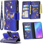 Voor xiaomi redmi k20 / mi 9t gekleurde tekening patroon rits horizontale flip lederen case met houder & kaartsleuven & portemonnee (paarse vlinder)