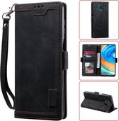 Voor Xiaomi Redmi Note 9 Retro splicing horizontale flip lederen tas met kaartsleuven en houder en portemonnee (zwart)