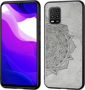 Voor Xiaomi 10 Lite 5G Mandala reliÃ«f stoffen hoes PC + TPU mobiele telefoonbehuizing met magnetische functie en draagriem (grijs)