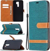 Voor xiaomi redmi 9 kleuraanpassing denim textuur horizontale flip lederen case met houder & kaartsleuven & portemonnee & lanyard (groen)