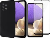 Hoesje geschikt voor Samsung A32 5G - Siliconen Case Cover Hoes Zwart + Screen Protector Glas Full