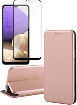 Samsung A32 Hoesje en Samsung A32 Screenprotector - Samsung Galaxy A32 5G Hoesje - Samsung A32 Hoesje Book Case Leer Wallet Cover Hoes Rosegoud + Samsung A32 Screen Protector Glas