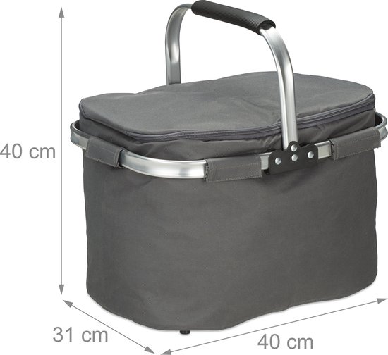 Relaxdays - cabas - panier pique-nique - panier - sac isotherme - 27 litres - gris