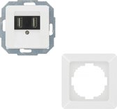 KOPP dubbele USB wandcontactdoos | inbouw | 2 x 700 mAh | wit | inclusief afdekraam | COMPLETE SET