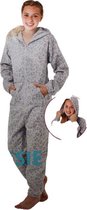 Onesie / Pyjama / Pyjamapak met Panter print - Licht grijs / Wit - Polyester - Maat 98/104
