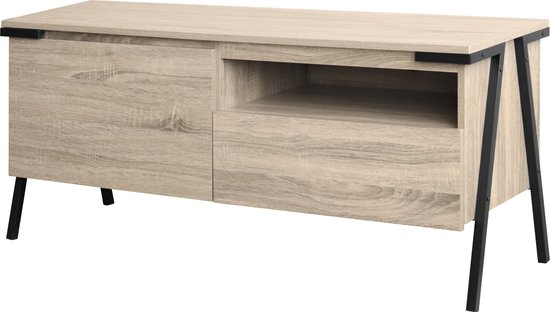 QUVIO Tv meubel / Tv-dressoir / Tv kastje - Met 2 lades en legplank - Hout en staal - 45 x 120 x 52,5 cm