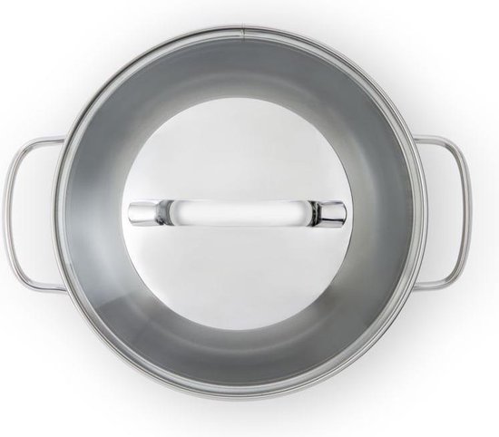 BK Essentials Pannenset 4-delig - 16/18/20cm -Zonder PFAS-vrije antikleeflaag - Pannenset inductie - Inductie kookpan - RVS pannenset - Ovenbestendig tot 230°C - Met glazen deksel - Zilver