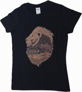 T-shirt leeuwenkop zwart - dames - vrouw - kleding - mode - shirt - korte mouw - dames T-shirt - safari