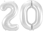 Ballon Cijfer 20 Jaar Zilver 36Cm Verjaardag Feestversiering Met Rietje