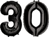 Ballon Cijfer 30 Jaar Zwart 36Cm Verjaardag Feestversiering Met Rietje
