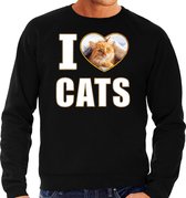 I love cats trui met dieren foto van een rode kat zwart voor dames - cadeau sweater katten liefhebber L