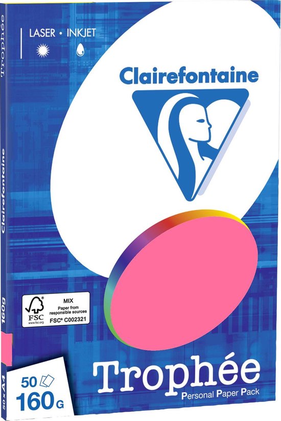 Foto: Clairefontaine troph e fuchsia roze kopieerpapier a4 160 gram 50 vellen