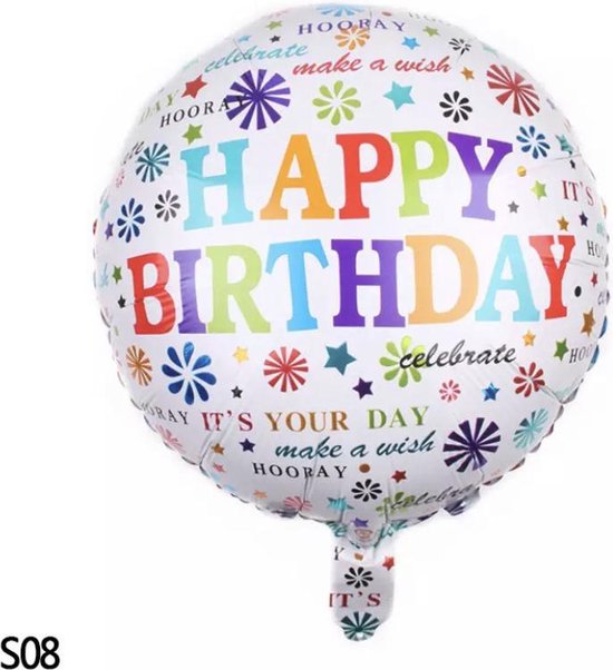 HELIUM BALLON -HELIUM BALLON HAPPY BIRTHDAY -HAPPY BIRTHDAY FOLIE BALLON -Happy Birthday ballon | Happy Birthday | Ballon | Wit/Regenboog