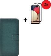 Samsung Galaxy A12 Hoesje - Samsung Galaxy A12 Screenprotector - Samsung A12 hoes Wallet Bookcase Groen + 2x Screenprotector