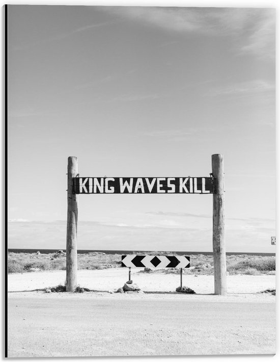 Dibond - King Waves Kill Bord op het Strand - 30x40cm Foto op Aluminium (Met Ophangsysteem)