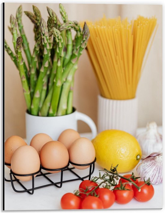 Dibond - Ingrediënten voor Pasta  - 30x40cm Foto op Aluminium (Met Ophangsysteem)