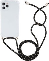 Mobigear Telefoonhoesje geschikt voor Apple iPhone 12 Pro Max Flexibel TPU | Mobigear Lanyard Hoesje met koord - Transparant / Zwart / Goud