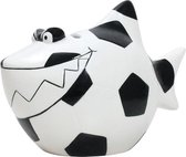 Spaarpot haai afbeelding voetbal , spaarpot voetbal . 13x11x7,5cm . Wit / zwart