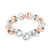 Silventi 910470587 Zilveren Armband - Jasseron Schakelarmband - Dames - Brass - Rose goudkleurig - 22 cm - 15 mm - Rhodium - Zilver - Rose gold plated (Verguld / Goud op Zilver)