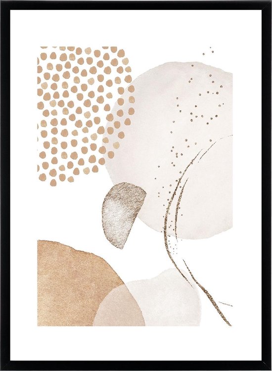 Poster Abstract Waterverf Design Aquarel - Roze, Bruin en Goud - Watercolor - 50x70 cm