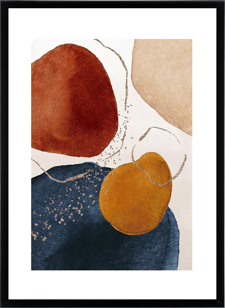 Esque Poster Watercolor Composition - Abstracte Kunst - Blauw, Bordeaux Rood - 50x70 cm Bordeaux Rood | Blauw